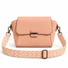 vyntera-blush-front-strap-white Blush Textured Sling Bag front view with detachable printed strap on white