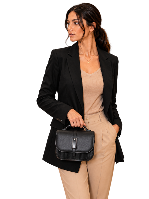 vyntera-noir-handle-model-cutout Noir Pleat Top-Handle Bag